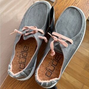 Hey Dude Charcoal Shoes with Blush Laces